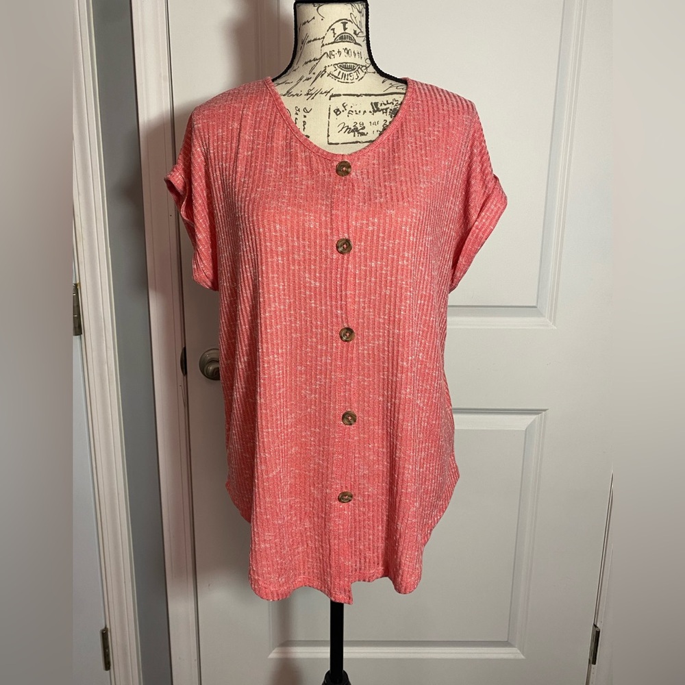 Bobbie Brooks Vintage Coral‎ Oversized Button-Down Short Sleeve Shirt Large/L L